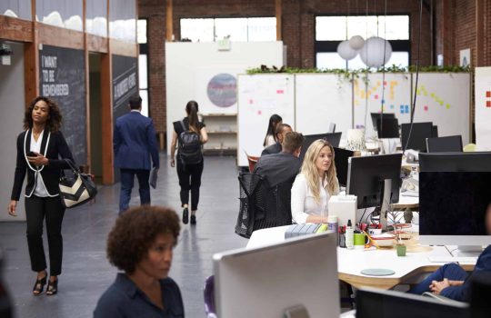 Business Team Working At Desks In Modern Open Plan Office